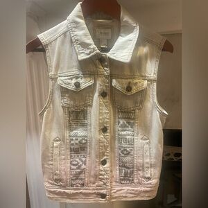 Forever 21 Premium Denim Distressed Artsy Vest